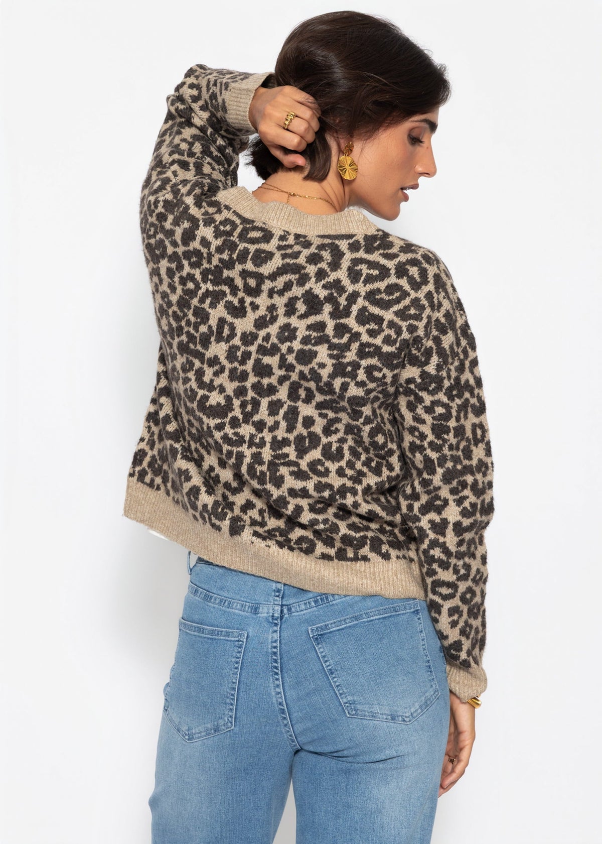 Pull en tricot avec motif léopard - marron-taupe