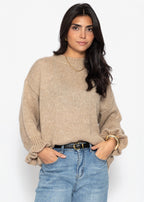 Pull en tricot avec manches à volants - beige