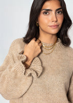 Pull en tricot avec manches à volants - beige
