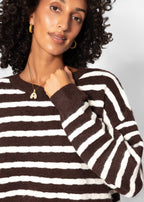Pull en tricot avec design rayé - marron-blanc cassé