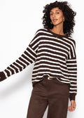 Pull en tricot avec design rayé - marron-blanc cassé