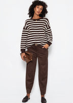 Pull en tricot avec design rayé - marron-blanc cassé