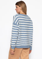 Pull en tricot à rayures - bleu jean-blanc cassé