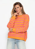 Pull en tricot avec design à rayures - rose-orange