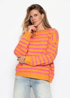Pull en tricot avec design à rayures - rose-orange