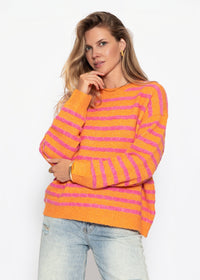 Pull en tricot avec design à rayures - rose-orange