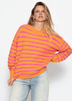Pull en tricot avec design à rayures - rose-orange