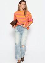 Pull en tricot avec design à rayures - rose-orange