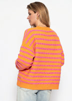 Pull en tricot avec design à rayures - rose-orange