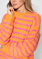 Pull en tricot avec design à rayures - rose-orange