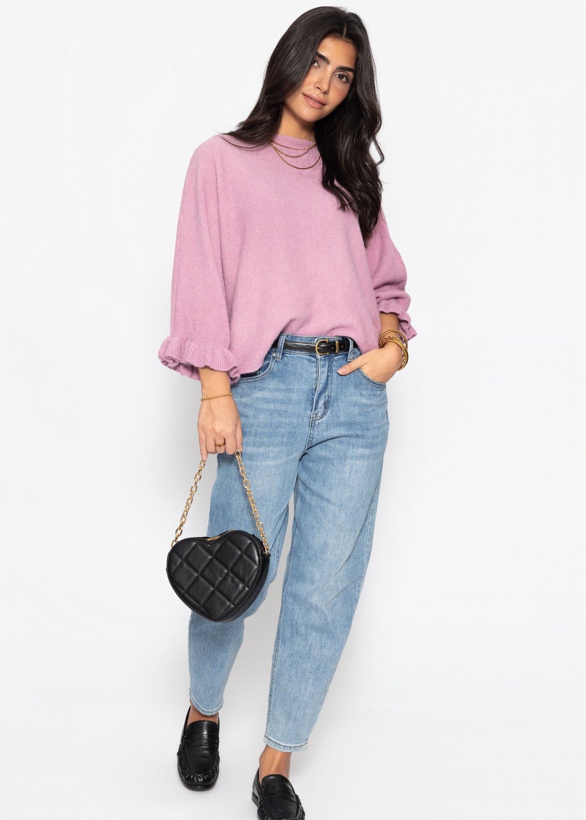 Pull surdimensionné avec décolleté bateau - rose ancien