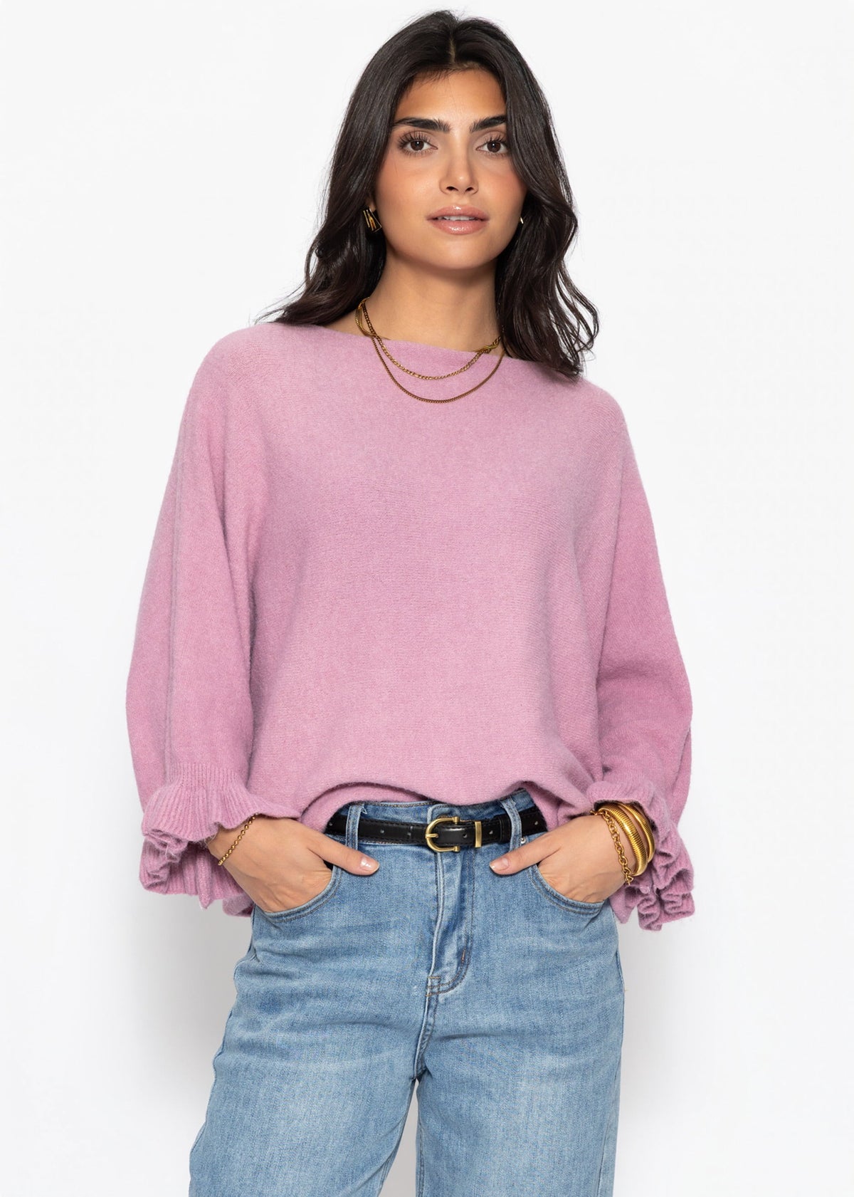 Pull surdimensionné avec décolleté bateau - rose ancien