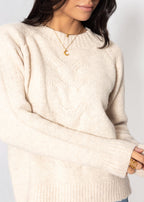 Pull en tricot avec motif en torsades - beige