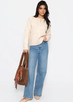 Pull en tricot avec motif en torsades - beige