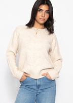 Pull en tricot avec motif en torsades - beige