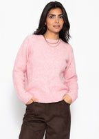 Pull en tricot avec motif en torsades - rose
