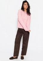 Pull en tricot avec motif en torsades - rose