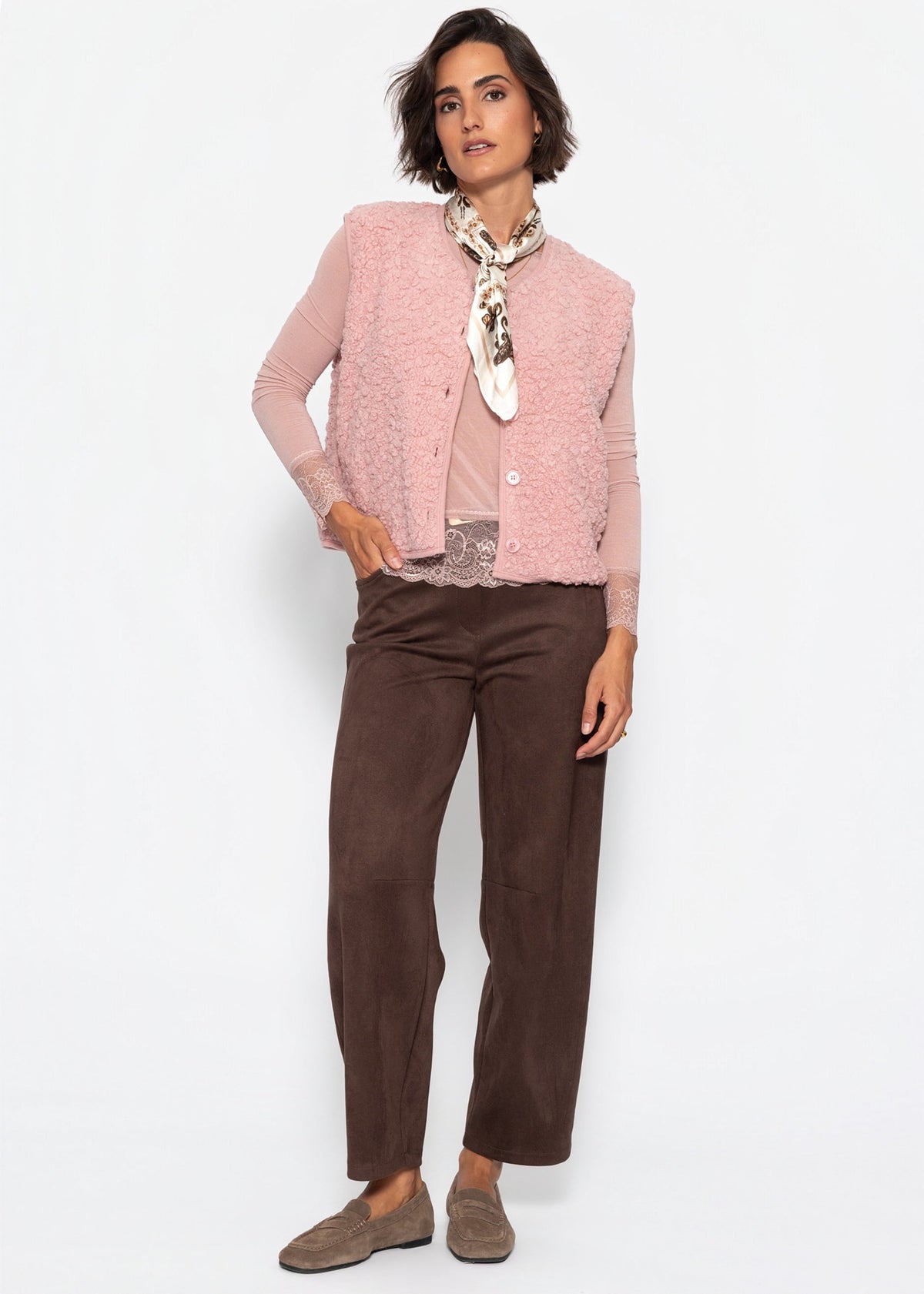 Gilet Teddy avec boutons - rose poudré