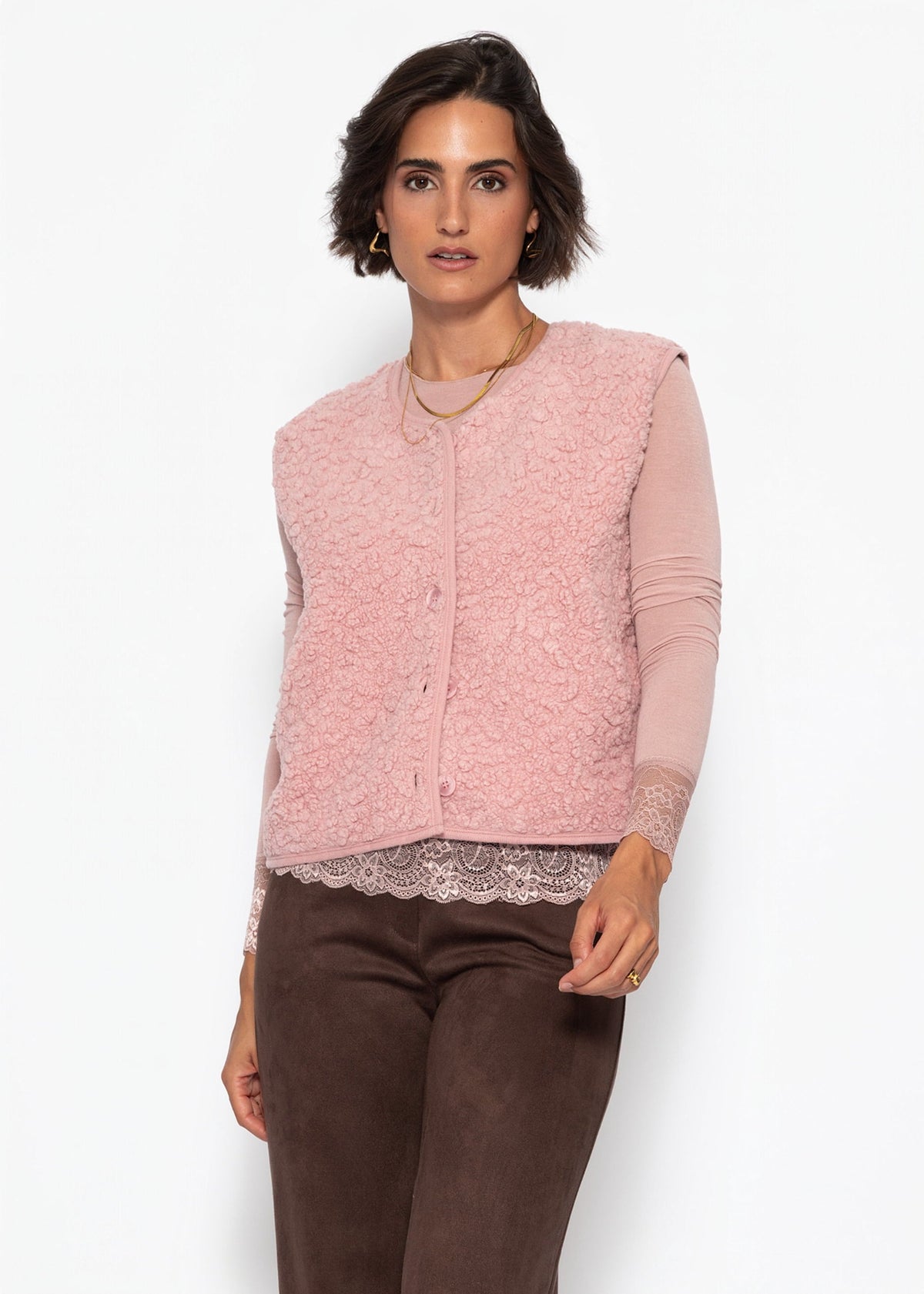 Gilet Teddy avec boutons - rose poudré