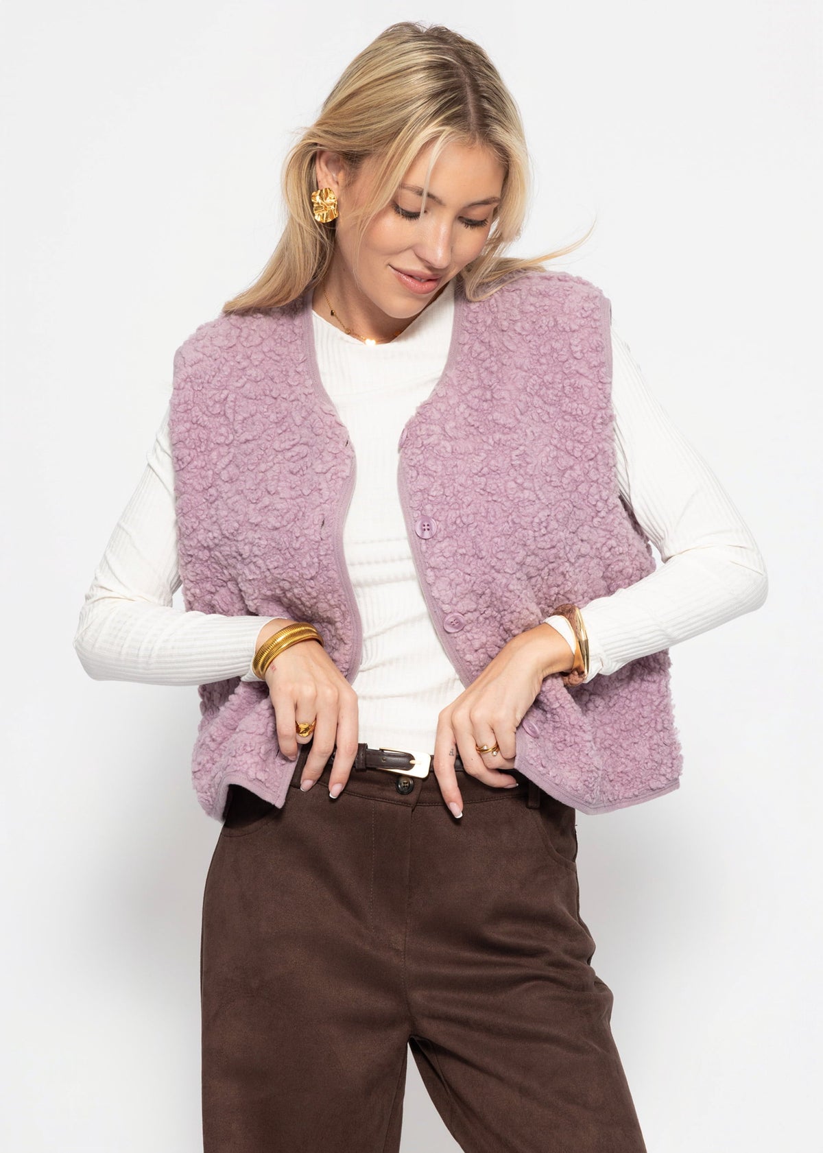 Gilet Teddy avec boutons - lilas