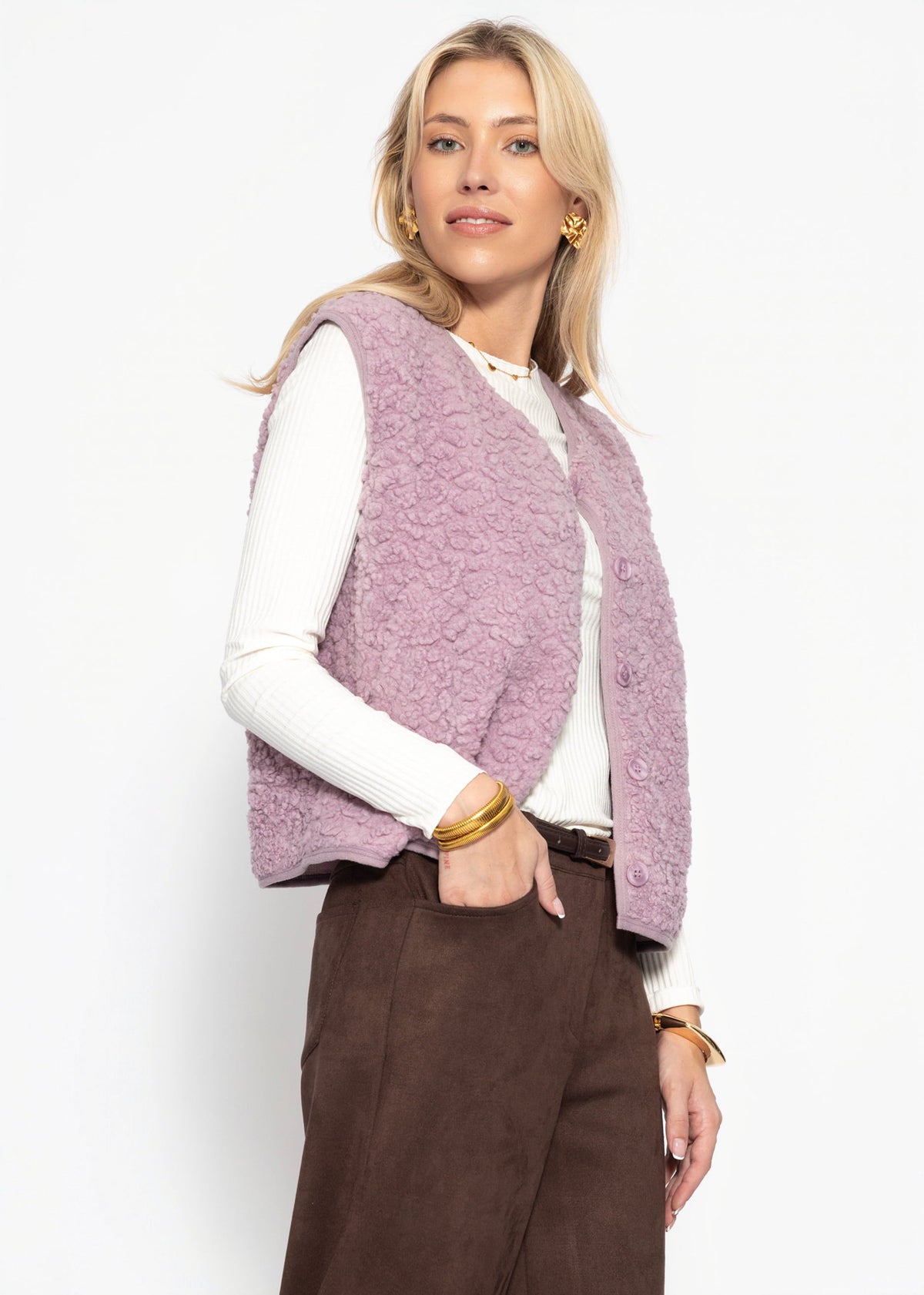 Gilet Teddy avec boutons - lilas