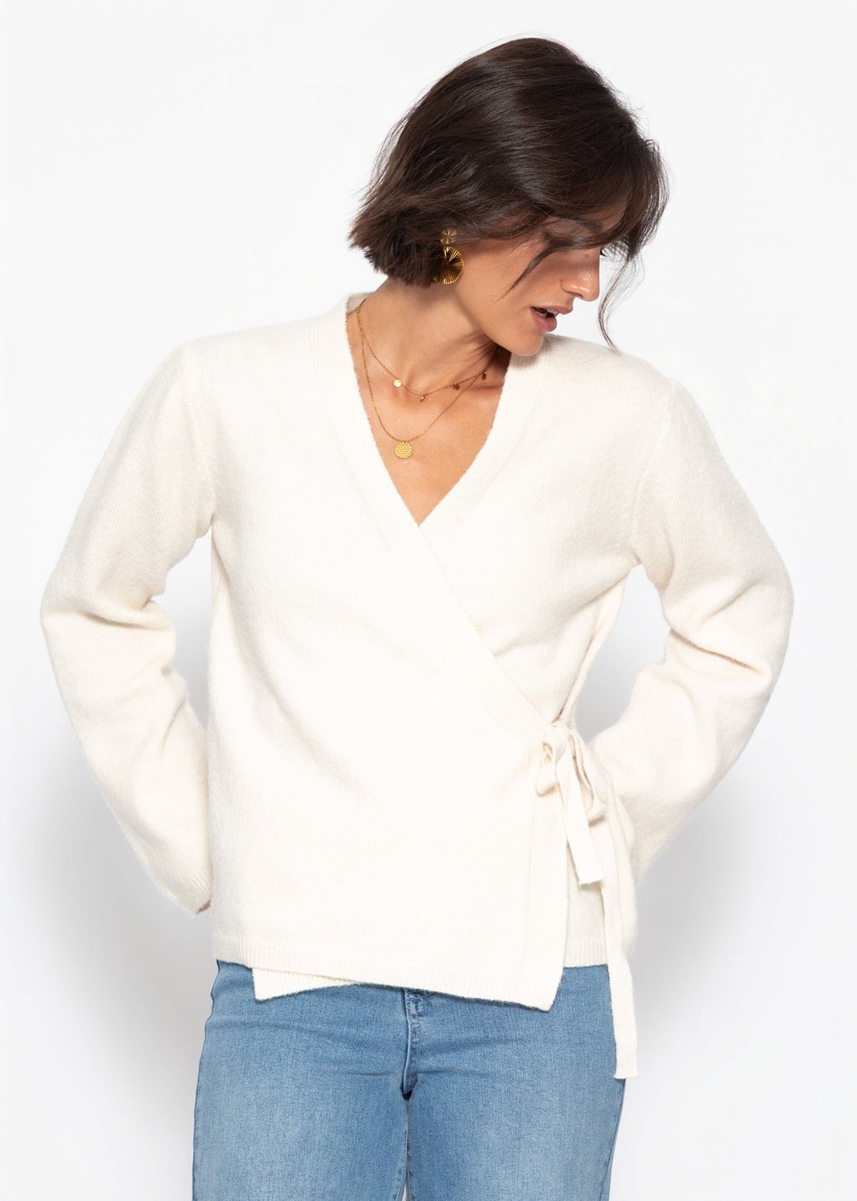 Cardigan enveloppant - blanc cassé