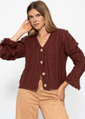 Cardigan en tricot torsadé avec bordure à franges - rouge rouille