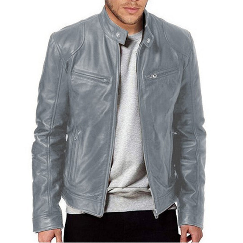 Varel | Veste en cuir à col montant et fermeture éclair