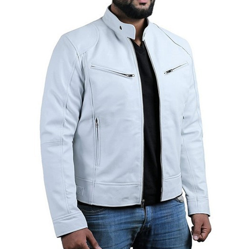 Varel | Veste en cuir à col montant et fermeture éclair