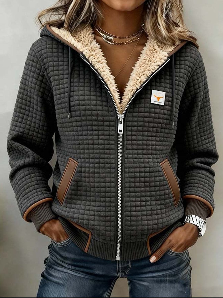 Sandra | Veste à Capuche Zippée en Sherpa Matelassé