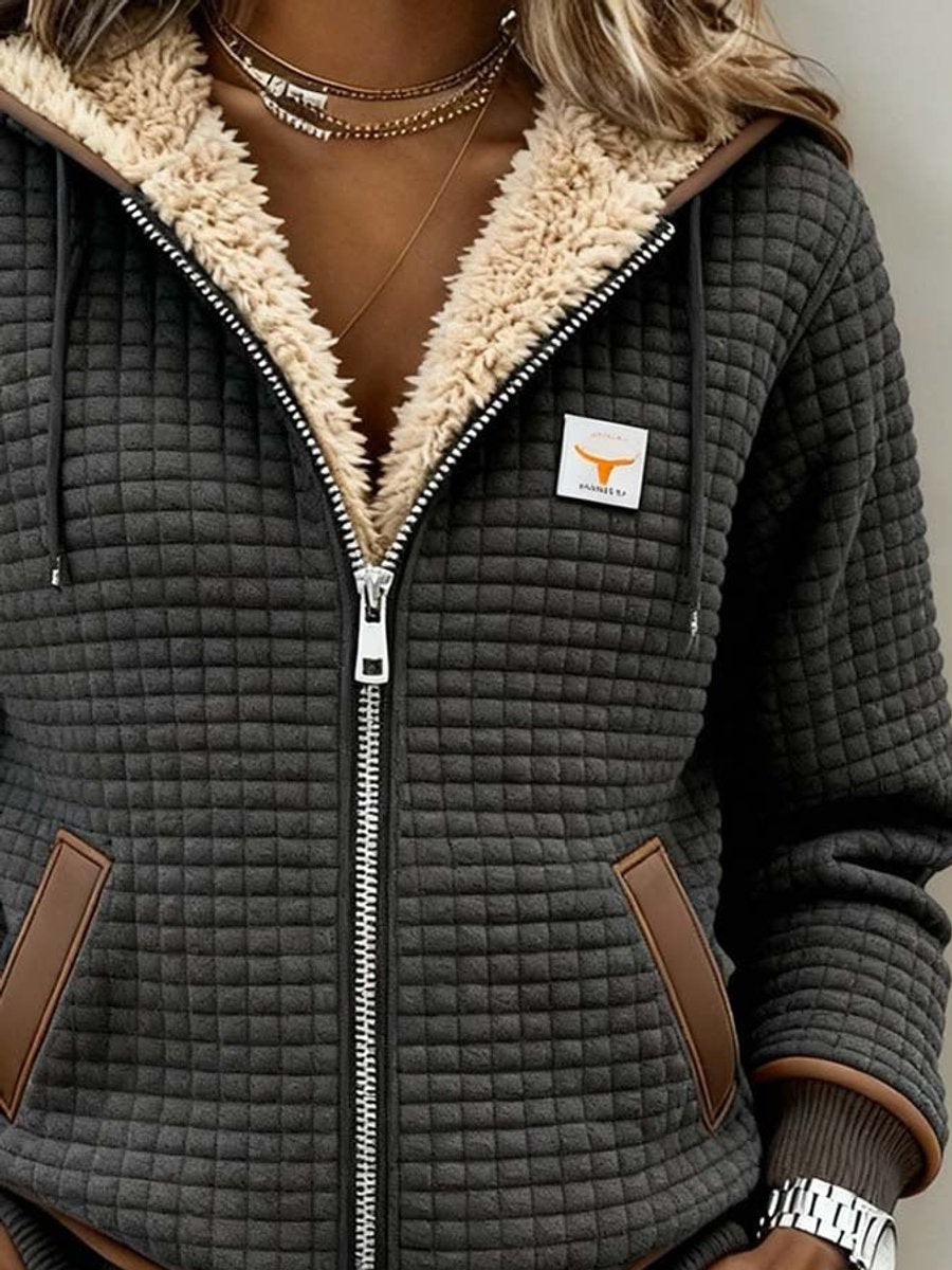 Sandra | Veste à Capuche Zippée en Sherpa Matelassé